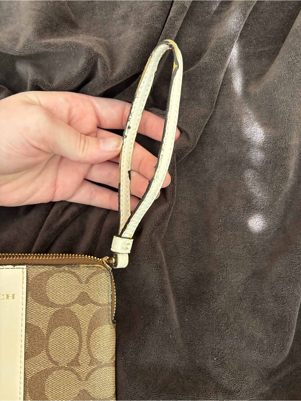 Coach Signature C Khaki & White Stripe Wristlet - Picture 6 of 8